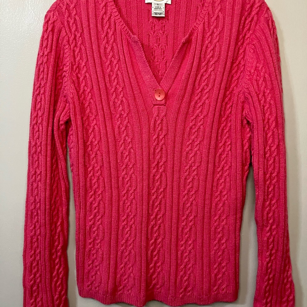 Tabolts V-Neck Sweater Women’s Large Pink Cable Knit Long Sleeve EUC